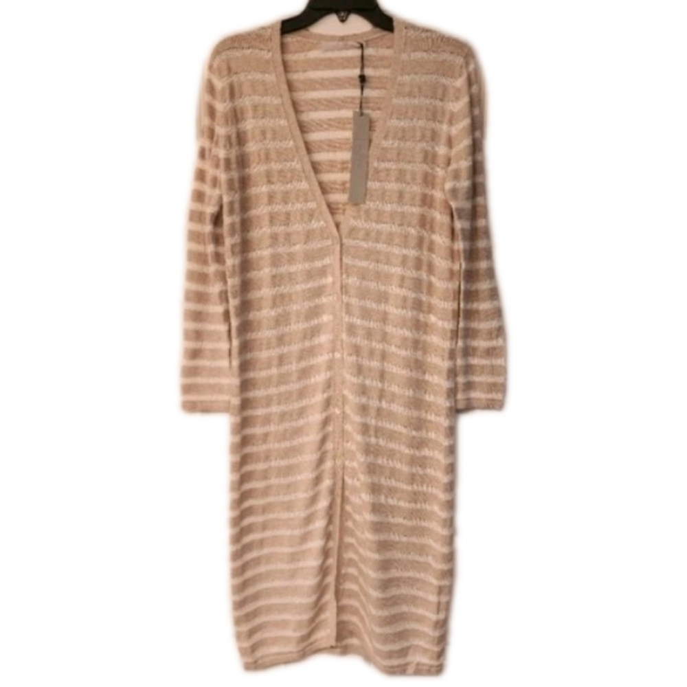 One grey day Striped Button Front Duster Cardigan Sweater In Cream/tan Size XS